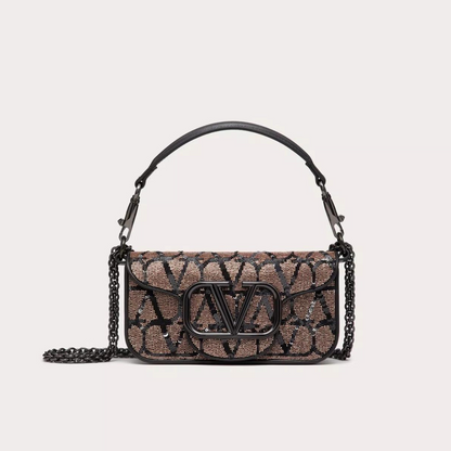 Locò Toile Iconographe Embroidery Bag in Light Camel/Black Handbags VALENTINO - LOLAMIR