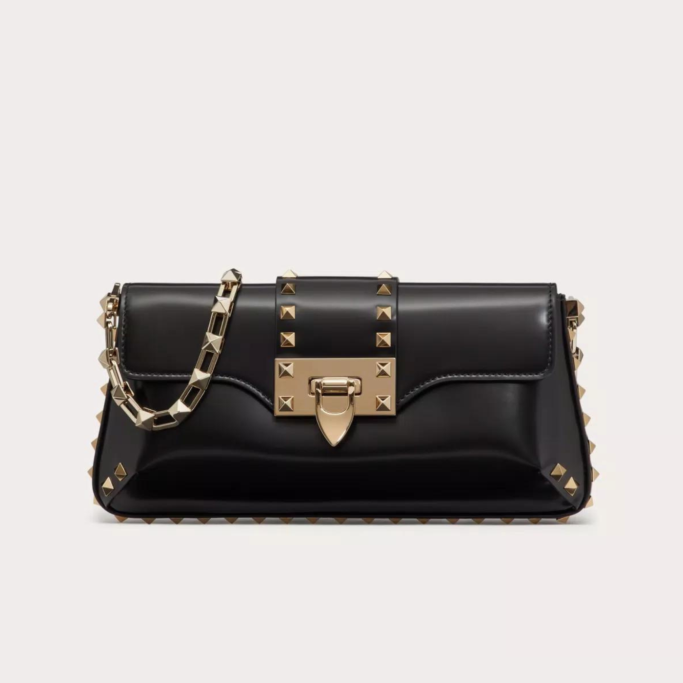 Rockstud Brushed Calfskin Shoulder Bag In Black Handbags VALENTINO - LOLAMIR
