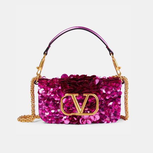 Locò Shoulder Bag with 3D Embroidery in Pink PP Handbags VALENTINO - LOLAMIR