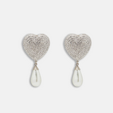Heart Crystal Earrings With Pendant Pearls