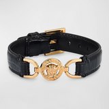 Medusa '95 Croc-Effect Leather Bracelet in Black