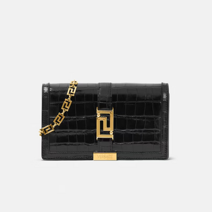 Croc-effect Greca Goddess Mini Bag in Black Handbags VERSACE - LOLAMIR