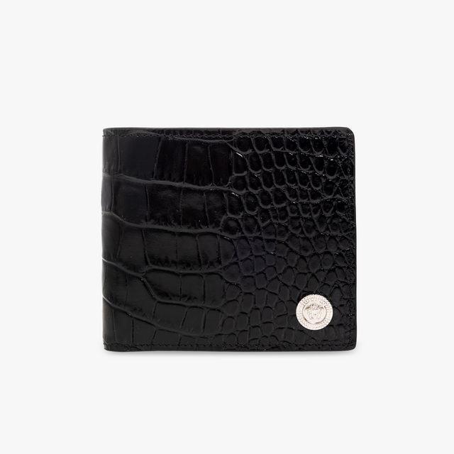 Medusa Biggie Bi-Fold Croc-Effect Wallet in Black