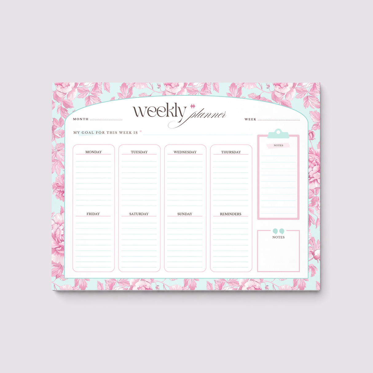 Weekly Planner Notepad - Light Marigolds - Pink