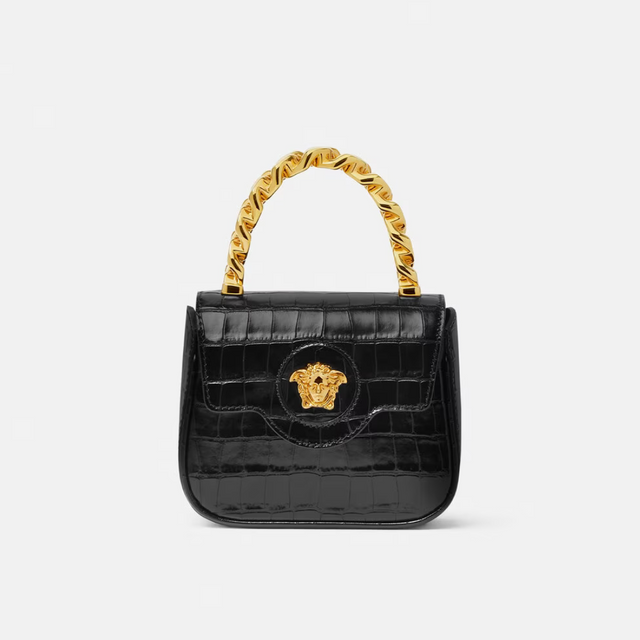 Croc-Effect La Medusa Mini Bag in Black Handbags VERSACE - LOLAMIR