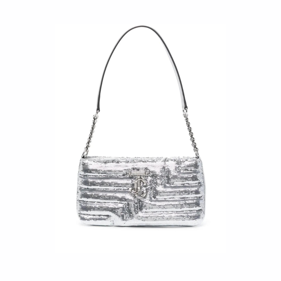 Avenue Slim Quilted Sequin Shoulder Bag in Silver Handbags JIMMY CHOO - LOLAMIR