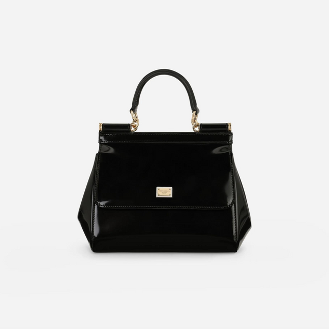 Sicily Medium Handbag in Glossy Black/Gold