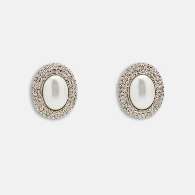 Oval Crystal Earrings With Pearl