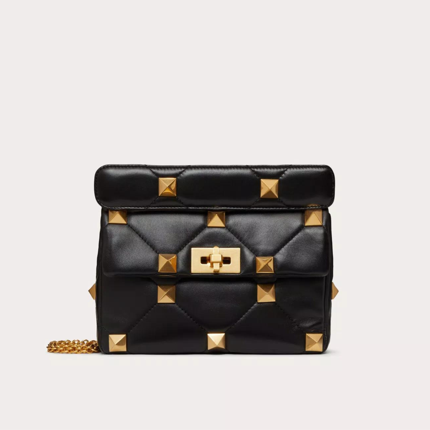 Roman Stud Medium Shoulder Bag With Chain In Black Handbags VALENTINO - LOLAMIR