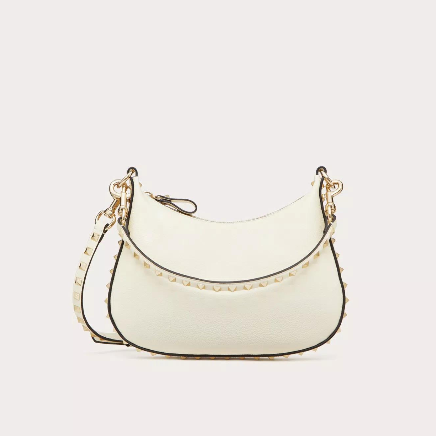 Rockstud Small Hobo Bag In Ivory Handbags VALENTINO - LOLAMIR