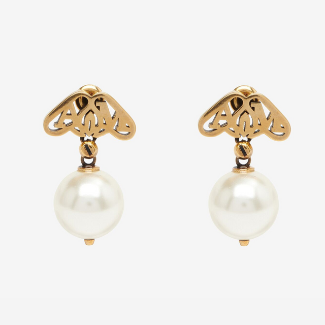 Seal Logo Pearl Earrings in Gold