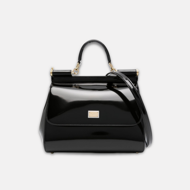 Sicily Large Handbag in Glossy Black/Gold