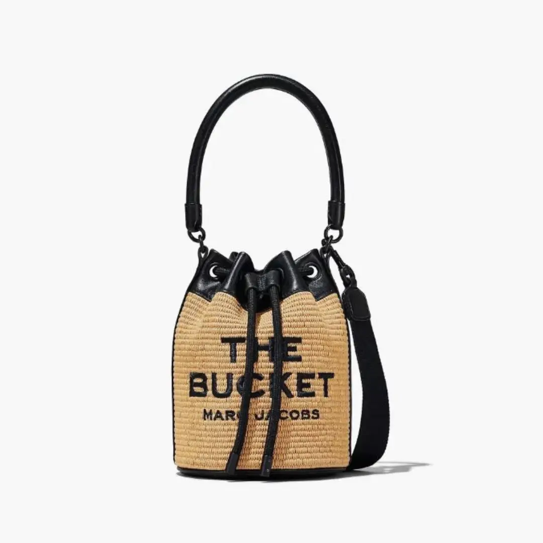 The Bucket Raffia Bag in Natural/Black Handbags MARC JACOBS - LOLAMIR