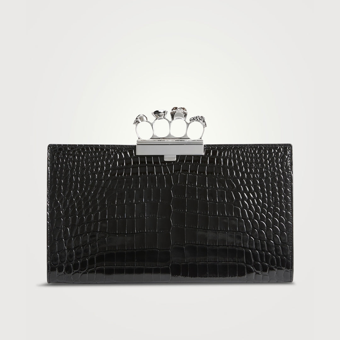 The Jewelled Flat Pouch in Black/Silver Handbags ALEXANDER MCQUEEN - LOLAMIR