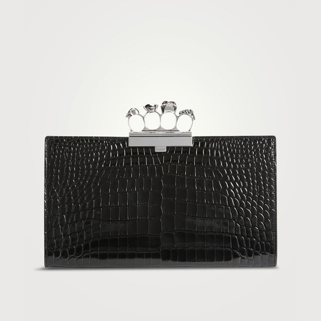 The Jewelled Flat Pouch in Black/Silver Handbags ALEXANDER MCQUEEN - LOLAMIR