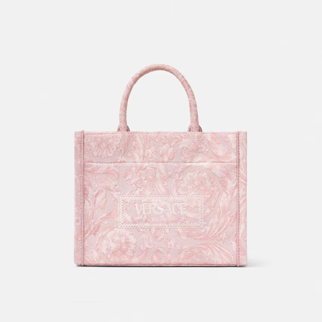 Barocco Athena Small Tote Bag in Pink Handbags VERSACE - LOLAMIR