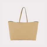 Rockstud Grainy Tote Bag in Beige