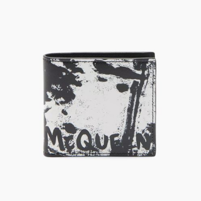 McQueen Graffiti Biker Billfold Wallet in Black/White