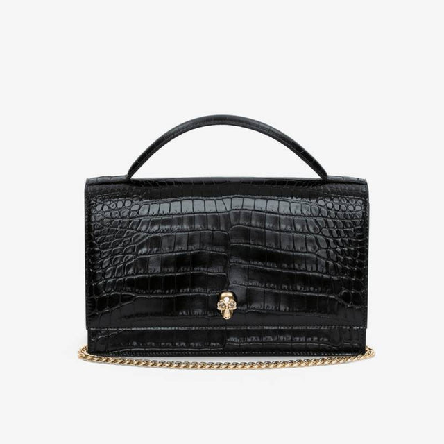 Skull Bag Top Handle in Black/Gold Handbags ALEXANDER MCQUEEN - LOLAMIR