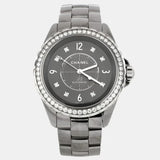 J12 Automatic Watch Titanium and Ceramic with Diamond Bezel and Markers 38 - Preowned Watches CHANEL - LOLAMIR