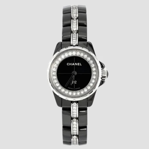 J12 XS Quartz Watch Ceramic and Stainless Steel with Diamond Flange and Bracelet 19 - Preowned Watches CHANEL - LOLAMIR
