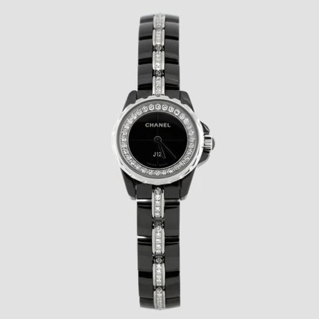 J12 XS Quartz Watch Ceramic and Stainless Steel with Diamond Flange and Bracelet 19 in Black Black - Preowned Watches CHANEL - LOLAMIR