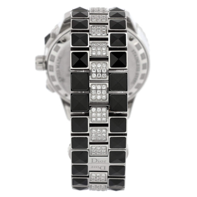 Christal Chronograph Quartz Watch Stainless Steel and Sapphire Crystals with Pave Diamond Bezel, Markers, and Sub-Dials and Pave Diamond Bracelet 38  - Preowned Watches CHRISTIAN DIOR - LOLAMIR