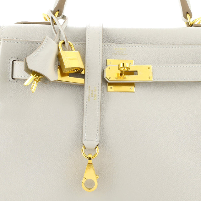 Hermes Kelly Handbag Grey Evercolor with Gold Hardware 28