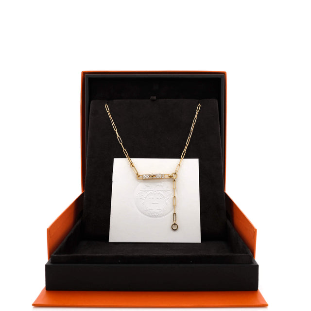 Hermes Kelly Chaine Lariat Necklace 18K Yellow Gold and Pave Diamonds Small