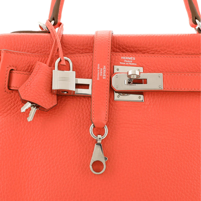 Hermes Kelly Handbag Red Clemence with Palladium Hardware 28