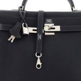 Hermes Kelly Handbag Blue Fjord with Palladium Hardware 35