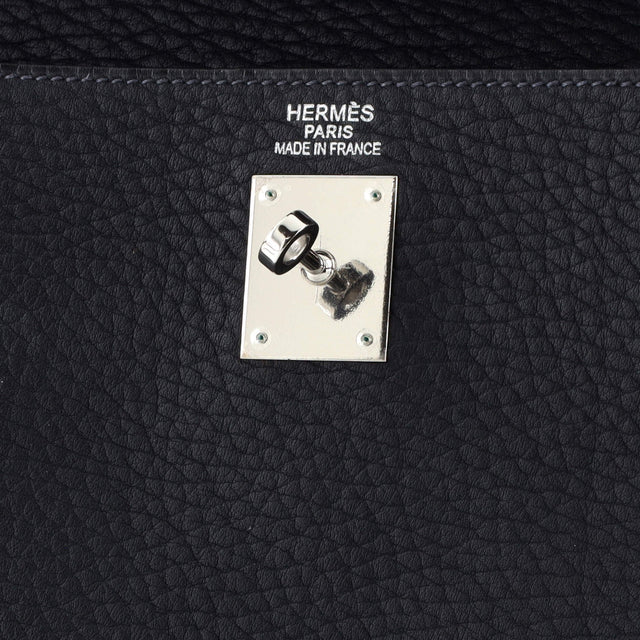 Hermes Kelly Handbag Blue Fjord with Palladium Hardware 35