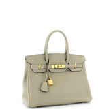 Hermes Birkin Handbag Green Clemence with Gold Hardware 30