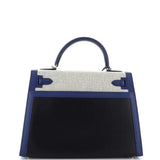 Hermes Kelly Handbag Black Berline Vache Canvas with Blue Swift and Toile with Palladium Hardware 32