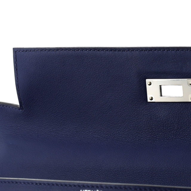 Hermes Kelly Handbag Black Berline Vache Canvas with Blue Swift and Toile with Palladium Hardware 32