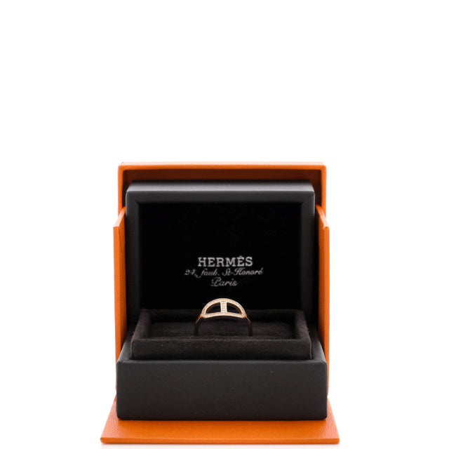 Hermes Chaine d'Ancre Contour Ring 18K Rose Gold and Diamonds Medium