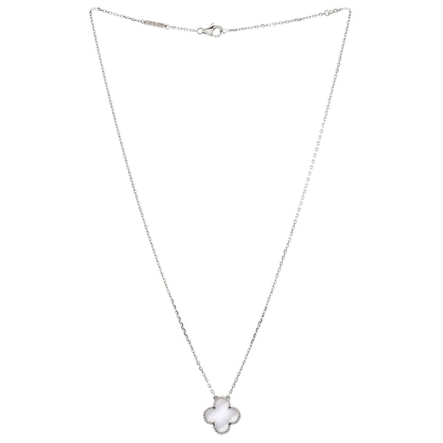 Van Cleef & Arpels Vintage Alhambra Pendant Necklace 18K White Gold and Chalcedony