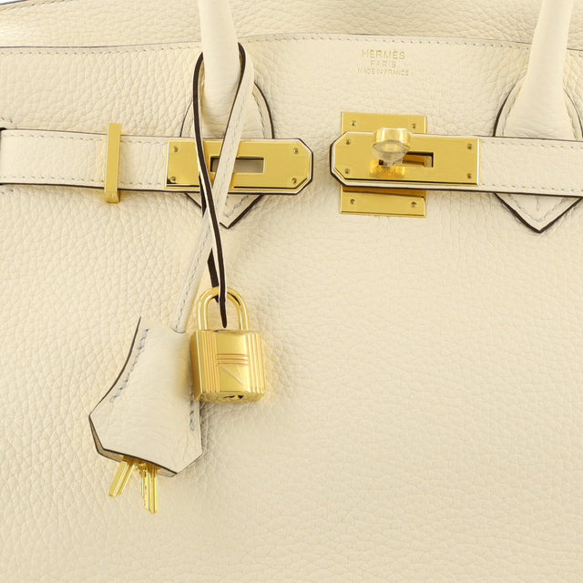 Hermes Birkin Handbag Light Clemence with Gold Hardware 30