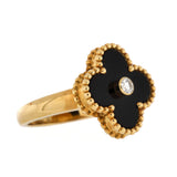 Van Cleef & Arpels Vintage Alhambra Ring 18K Yellow Gold with Onyx and Diamond