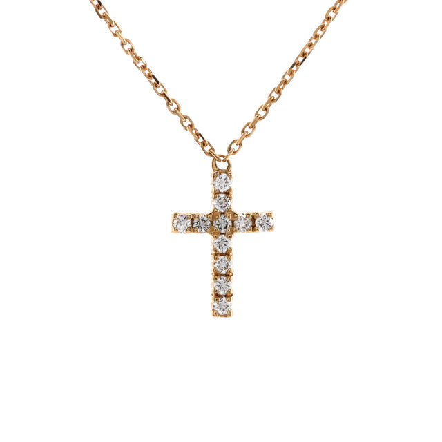 Cartier Cross Pendant Necklace 18K Rose Gold with Diamonds