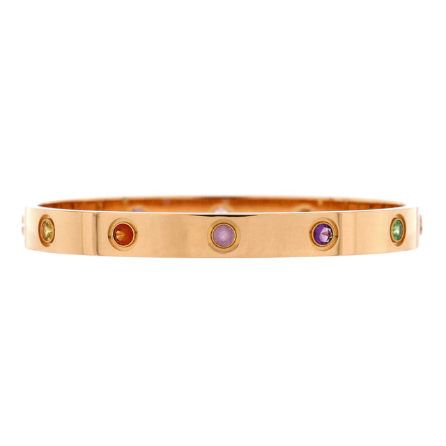 Cartier Love 10 Stone Bracelet 18K Rose Gold with Garnet, Amethyst and Sapphire