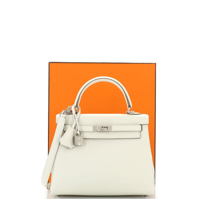 Hermes Kelly Handbag Light Togo with Palladium Hardware 25