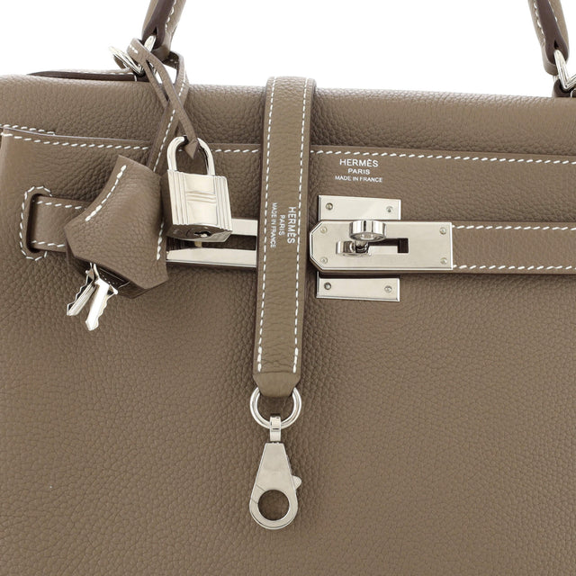 Hermes Kelly Handbag Grey Togo with Palladium Hardware 25