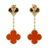 Van Cleef & Arpels Magic Alhambra 2 Motifs Drop Earrings 18K Yellow Gold with Tiger's Eye and Carnelian