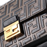 Fendi Kan U Shoulder Bag Zucca Embossed Leather Small