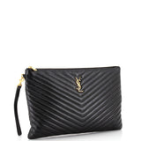 Saint Laurent Classic Monogram Wristlet Pouch Matelasse Chevron Leather Large