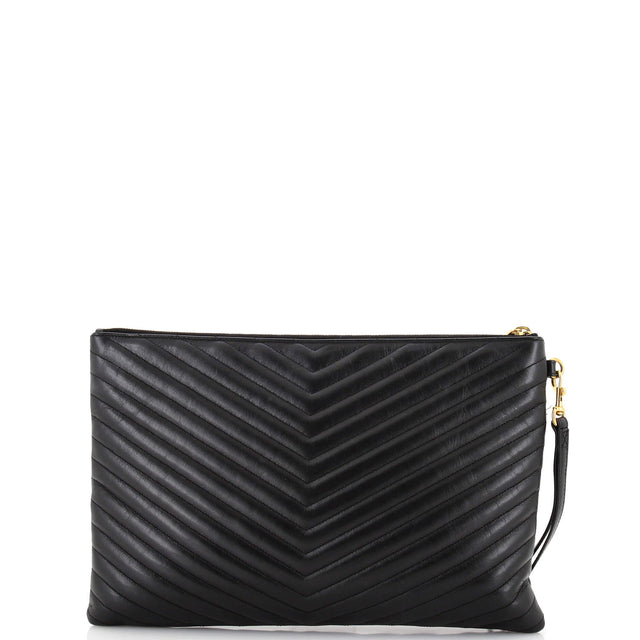 Saint Laurent Classic Monogram Wristlet Pouch Matelasse Chevron Leather Large