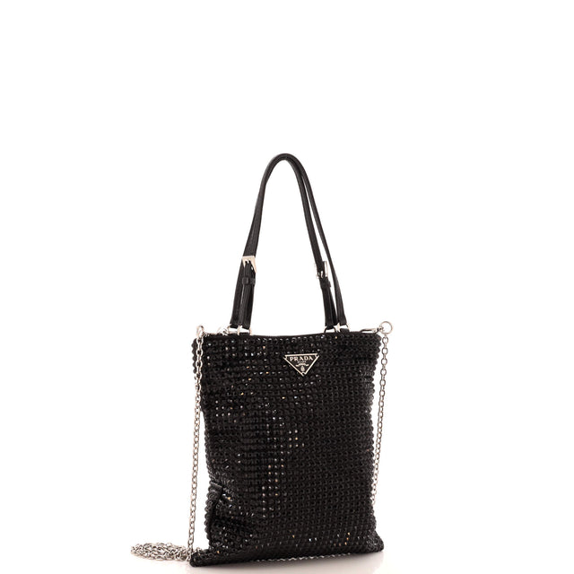 Prada Chain Flat Tote Crystal Embellished Satin Mini