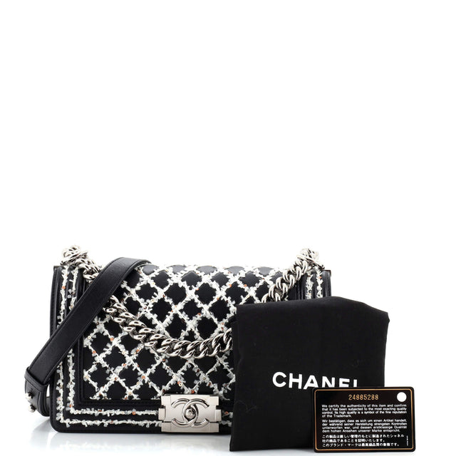 Chanel Boy Flap Bag Lambskin with Quilted Tweed and Sequins Old Medium