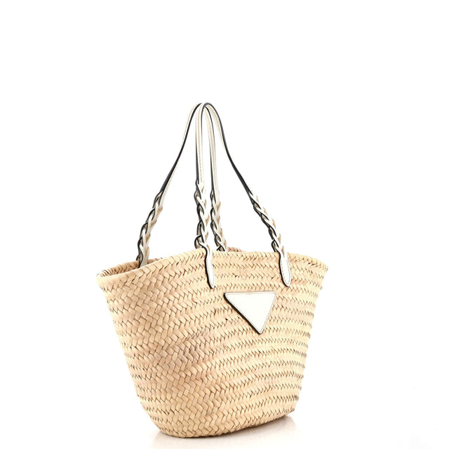 Prada Basket Tote Raffia with Leather Small